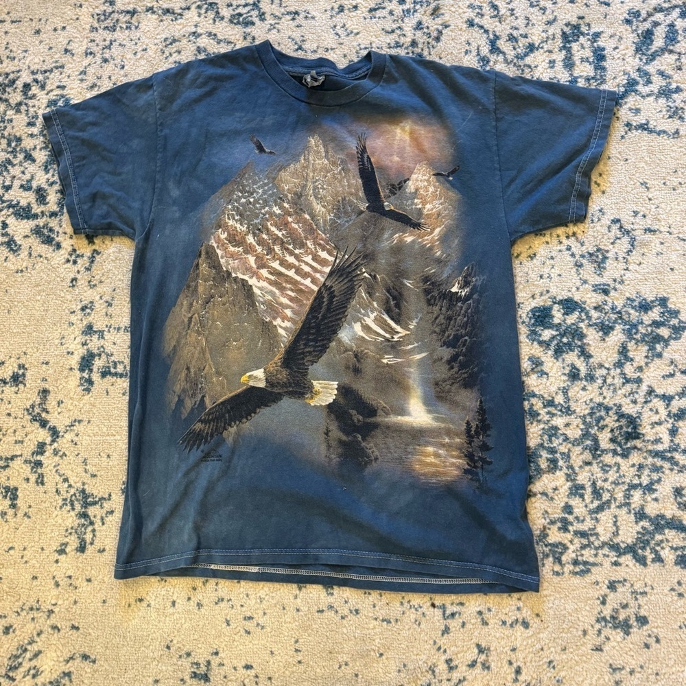 Vintage 2004 Patriotic Eagle Statue of Liberty Blue Dyed the mountain men’s